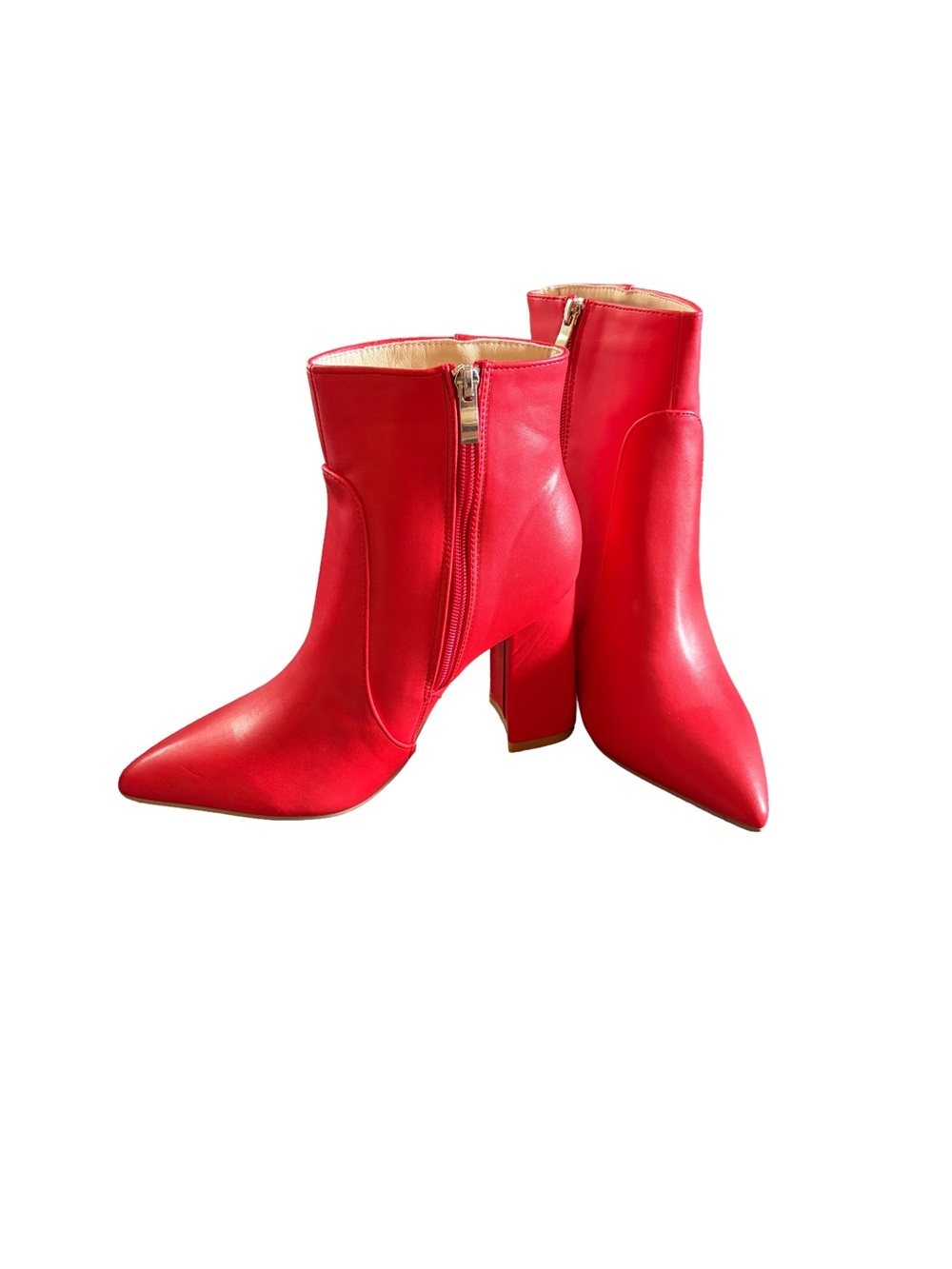 Red Pointed Toe Ankle Booties Block Heel Side Zip EUR 39 US 8.5